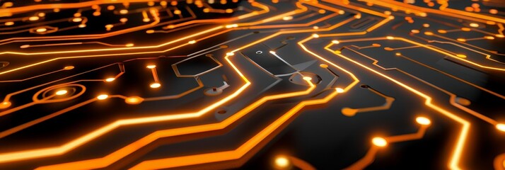 Wall Mural - Hyper realistic close up of computer chip with glowing circuits for detailed visualization