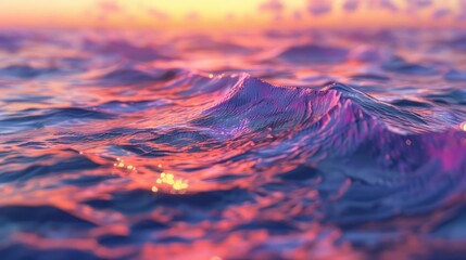Sticker - Colorful sunset over ocean, close up image of small waves. Generative ai
