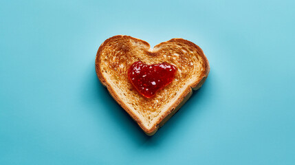 Poster - Heart shape toast with jam. Good morning concept. 