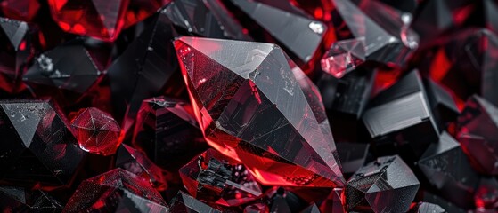 Wall Mural - Black and Red Polygonal Crystals