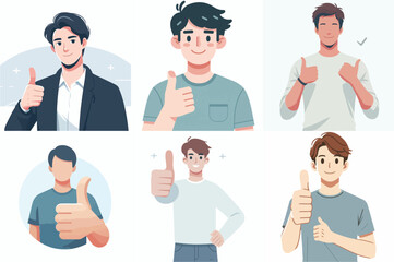 Canvas Print - vector set of a man expressing a thumbs up in a flat design style