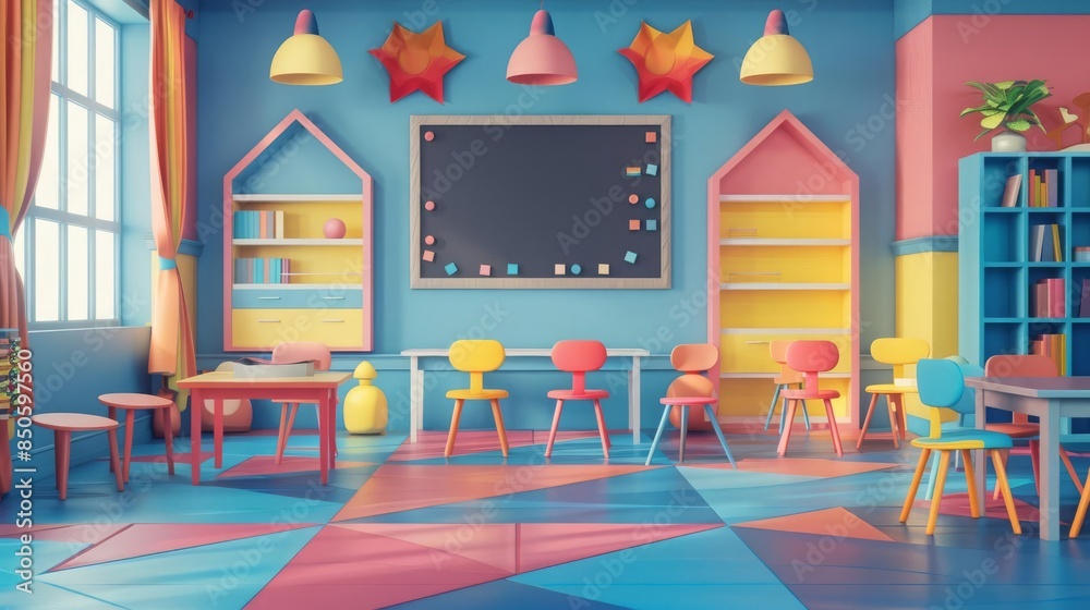 learning session flat design front view school classroom theme 3D ...