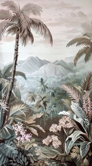 Wall Mural - Tropical forest landscape wallpaper design - Mural wallpaper - 3D illustration. AI generated illustration