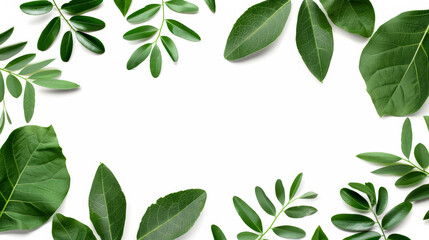 Wall Mural - Antique Botanical Leaf Frame with Blank White Text Space on White Background