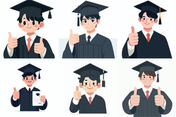 Canvas Print - vector set of a graduate expressing a thumbs up in a flat design style