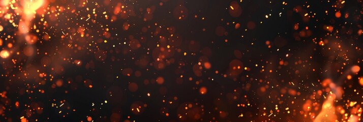 Wall Mural - A modern background with fire sparks, burning embers, cinder and smoke flying in the air. An image with a realistic glow and sparks from a bonfire. Flying fiery particles.