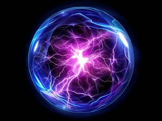 Poster - The vibration of electricity, the impact of lightning, ball lightning, magical effects design element. Electric energy flash sphere, pain nerve impulse modern illustration.