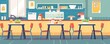 © SITTAKAN - cafeteria lunch flat design front view healthy eating theme cartoon drawing Split-complementary color scheme