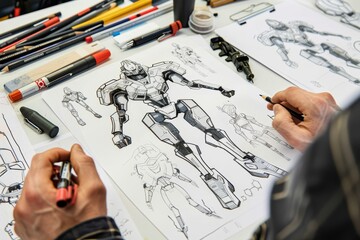 The best animation designer in development designing drawing sketching development creating graphic pose characters sci-fi robot cartoon illustration animation video game production, animation design