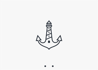 Sticker - lighthouse with anchor logo design vector silhouette illustration