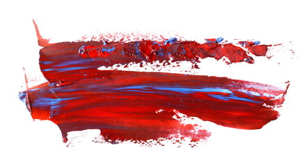 Wall Mural - Red and blue grunge brush strokes oil paint isolated on white background