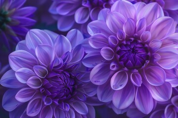 Canvas Print - Closeup of vibrant purple dahlia flower with detailed petal texture and lush botanical garden background, perfect for floral, horticulture, and gardening photography in spring and summer seasons