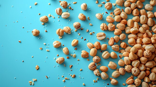 pine nut pieces on a bright periwinkle background