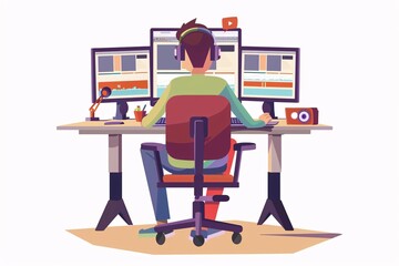 Modern 64-Bit Video Editor Illustration in Flat Design on White Background