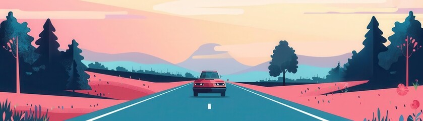 Wall Mural - road adventure flat design front view exciting journey animation colored pastel