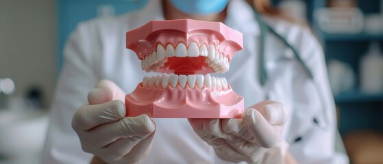 Dentist holding a dental model