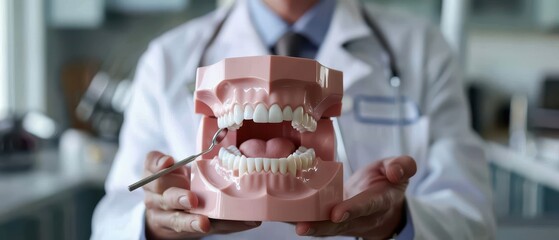 Dentist holding a dental model