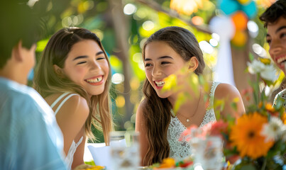 Wall Mural - Teenagers doing holiday activities happily and having fun