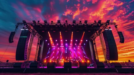 Wall Mural - A meticulously designed festival stage, where each LED light and sound speaker is strategically placed to maximize the visual and auditory experience