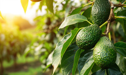 Poster - avocados on trees in an avocado farm-generative ai