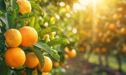 Poster - oranges on trees in an orange orchard-generative ai