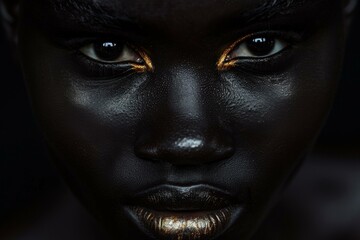 Poster - Closeup of a person's face with mesmerizing eyes accentuated by golden makeup