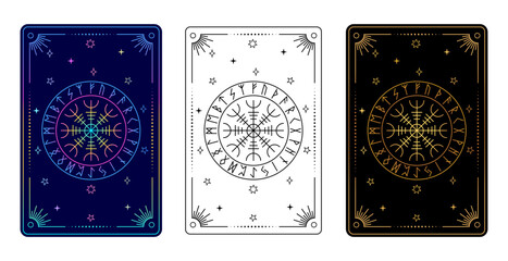 tarot card with a scandinavian runic symbol. the helm of awe or helm of terror.