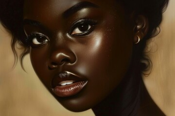 Canvas Print - Digital painting of a beautiful woman with stunning features and glowing skin