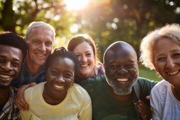 Sticker - Group of diverse senior friends having fun together in the park on a sunny day