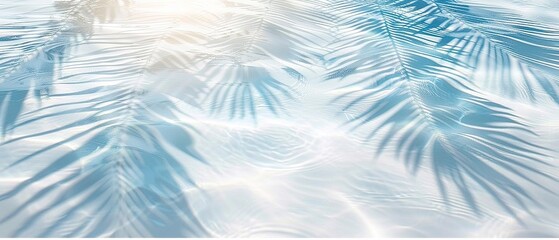 Naklejka na meble Elegant minimalist background concept featuring close-up water surface with gentle ripples and subtle blurred palm leaf shadows on the beach, evoking a peaceful, natural and pure atmosphere.
