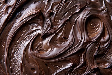 Sticker - Indulge in the tempting and luxurious swirled chocolate texture background with melted dark cocoa. Creating a creamy. Velvety. And shiny pattern for gourmet food photography and confectionery industry