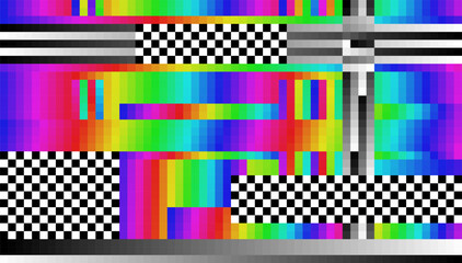 Poster - Weird Pixels Glitch Effect Abstract Background. Glitched Stripes and Random Pixels Television Screen. Distorted Glitch Effect. NO SIGNAL TV Frame Vector.