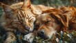 © chaisiri - Heartwarming image of a cat and dog cuddling, perfect for showcasing the love between pets.