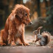 © Aliimran - A dog and squirrel  in the forest watching each other