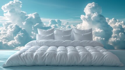 Wall Mural - bed with white pillows in the clouds .Generative AI