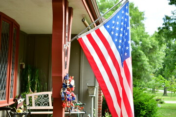 Wall Mural - American Flag on Front Porch of House