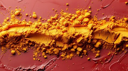 Wall Mural - turmeric powder on a bright crimson background