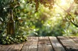 © Lubos Chlubny - Empty wooden table with olives and a bottle of olive oil. Natural podium, background suitable for products presentation