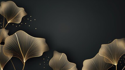 Poster - Abstract luxury art background with ginkgo leaves in gold line art style. Botanical banner for decoration design