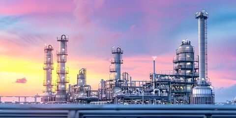 Wall Mural - Oil gas equipment for industrial oil refining in an industrial zone. Concept Oil refineries, Industrial equipment, Oil refining process, Safety regulations, Environmental impact