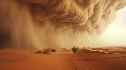 Wall Mural - Sandstorm dust clouds over desert.
