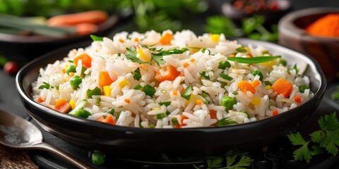 Canvas Print - Close-up of a Bowl of Vegetable Fried Rice