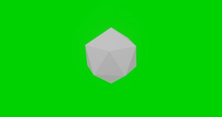 Poster - Animation of rotation of a white Icosahedron with shadow. Simple and complex rotation. Seamless looped 4k animation on green chroma key background