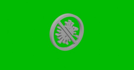 Poster - Animation of rotation of a white stop coronavirus symbol with shadow. Simple and complex rotation. Seamless looped 4k animation on green chroma key background