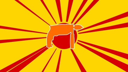 Poster - Drill symbol on the background of animation from moving rays of the sun. Large orange symbol increases slightly. Seamless looped 4k animation on yellow background