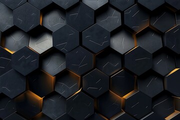 Wall Mural - Black hexagons with lights background