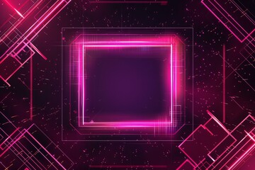 Poster - Abstract futuristic background with glowing neon rectangles and digital lines in magenta tones