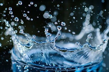 Canvas Print - Closeup highspeed macro photography capturing the dynamic energy of a vibrant and elegant water splash, with suspended droplets frozen in motion, creating a beautiful and abstract art form