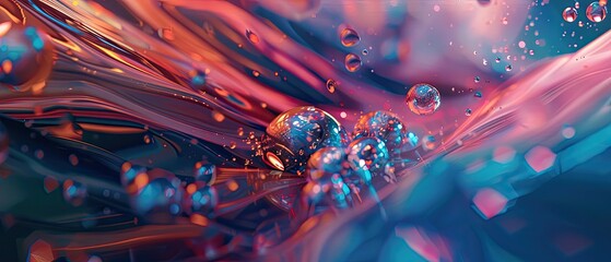 Poster - Abstract macro image with colorful fluid shapes and bubbles, creating a vibrant and dynamic visual effect, perfect for backgrounds or designs.