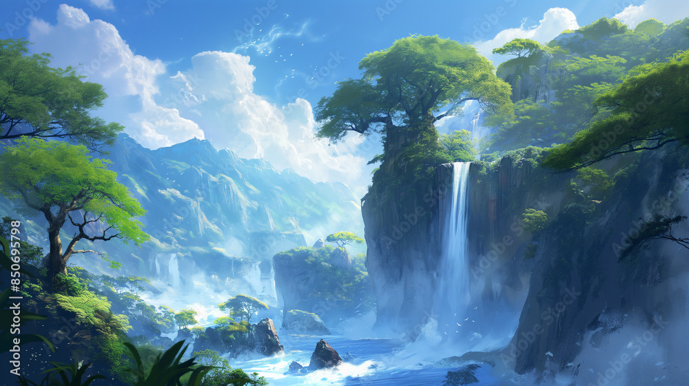 幻想的な風景でとても綺麗なイラスト。 まるでファンタジーの世界